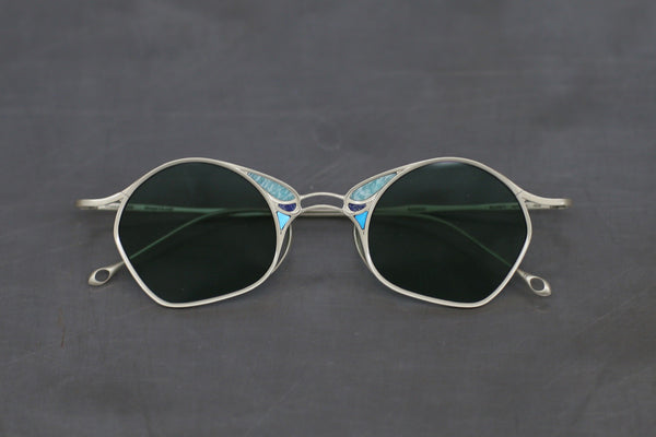 Rigards Titanium Hand Polished Eyeglasses RG-RG1032TI-DJSYGLP RG1032TI Light Gold Matte Green Lenses